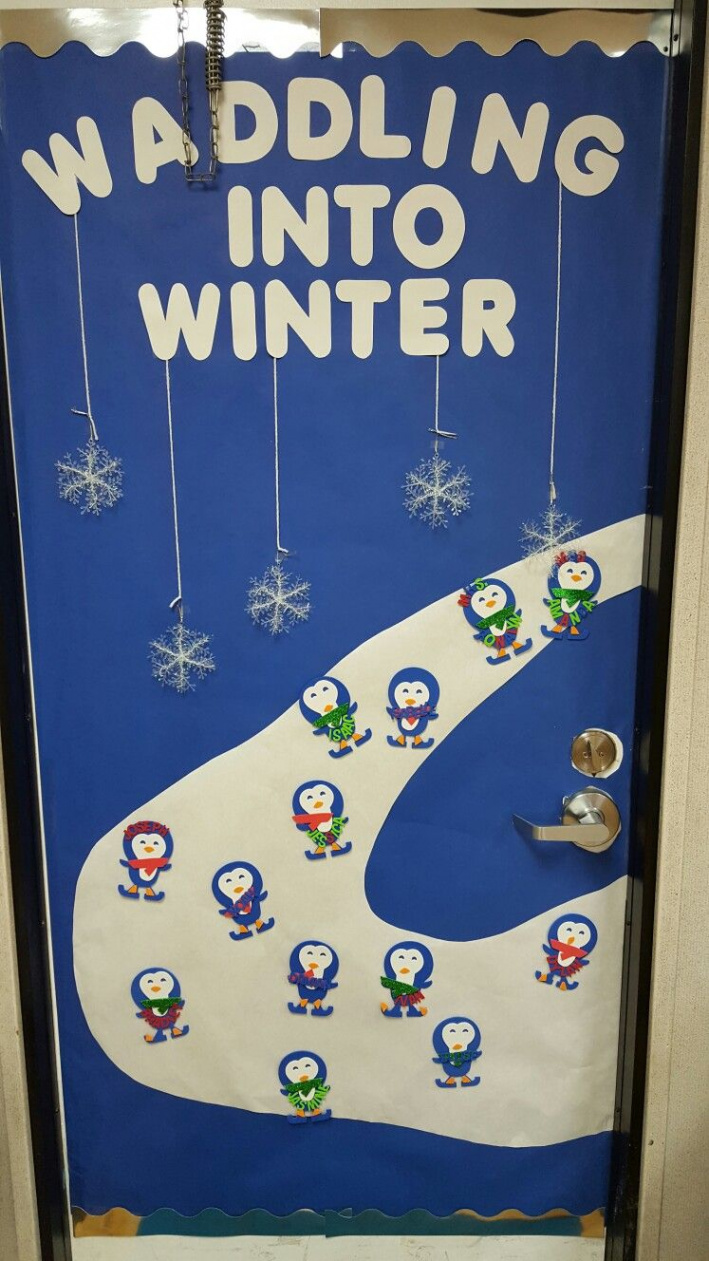 Waddling into Winter" Preschool door theme