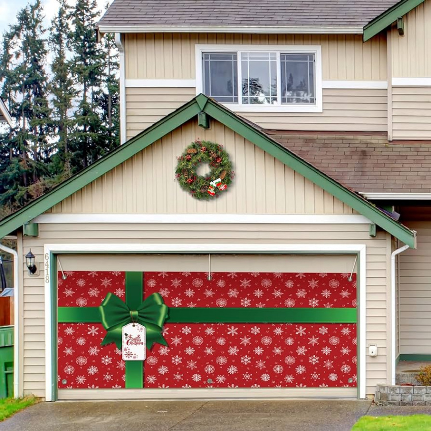 Weihnachten Garagentor Banner Abdeckung Dekoration Geschenk Weihnachten  Groß Hängende Xmas Garage Hintergrund für Santa Outdoor Merry Christmas  Party