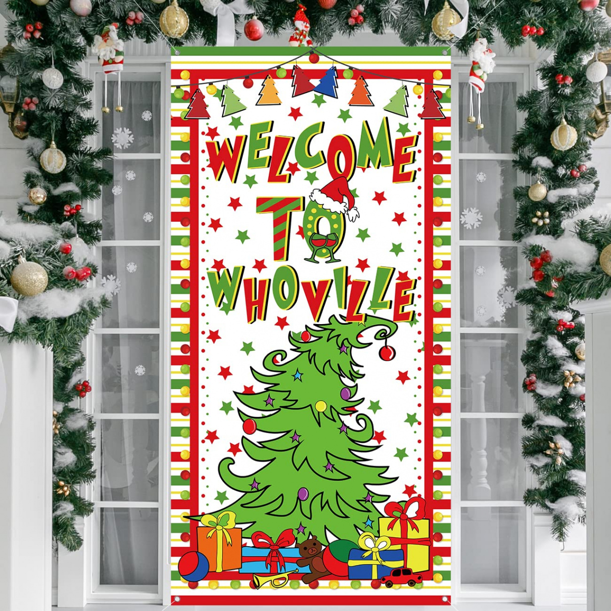 Whoville Christmas Door Cover for Christmas Party Decorations