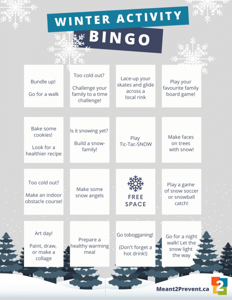 Winter Activity Bingo - MeantPrevent