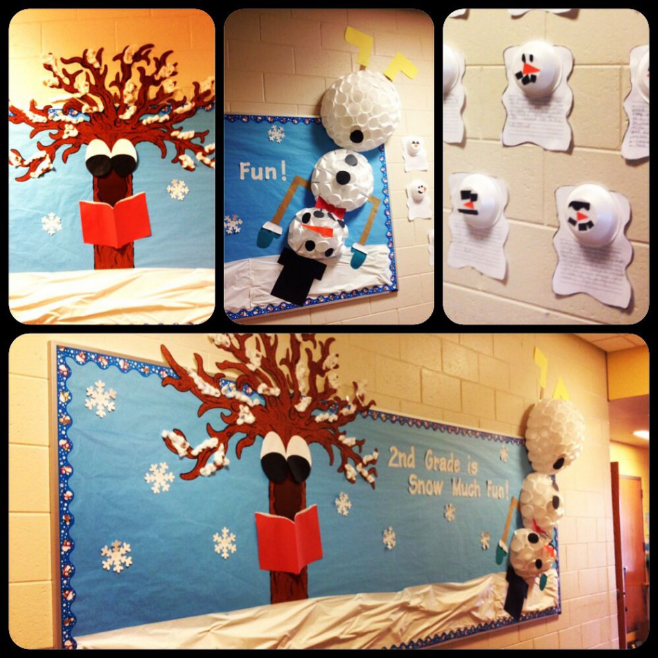 Winter bulletin board! "Second Grade is Snow Much Fun!"  Snow