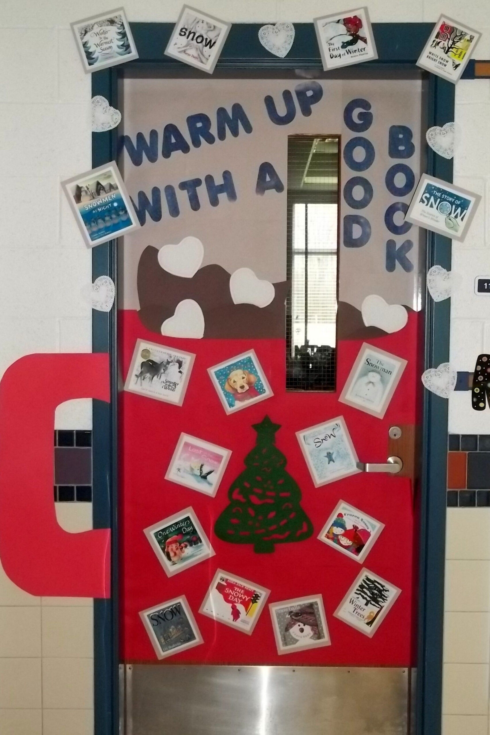 Winter Classroom Door- Hot Cocoa and books