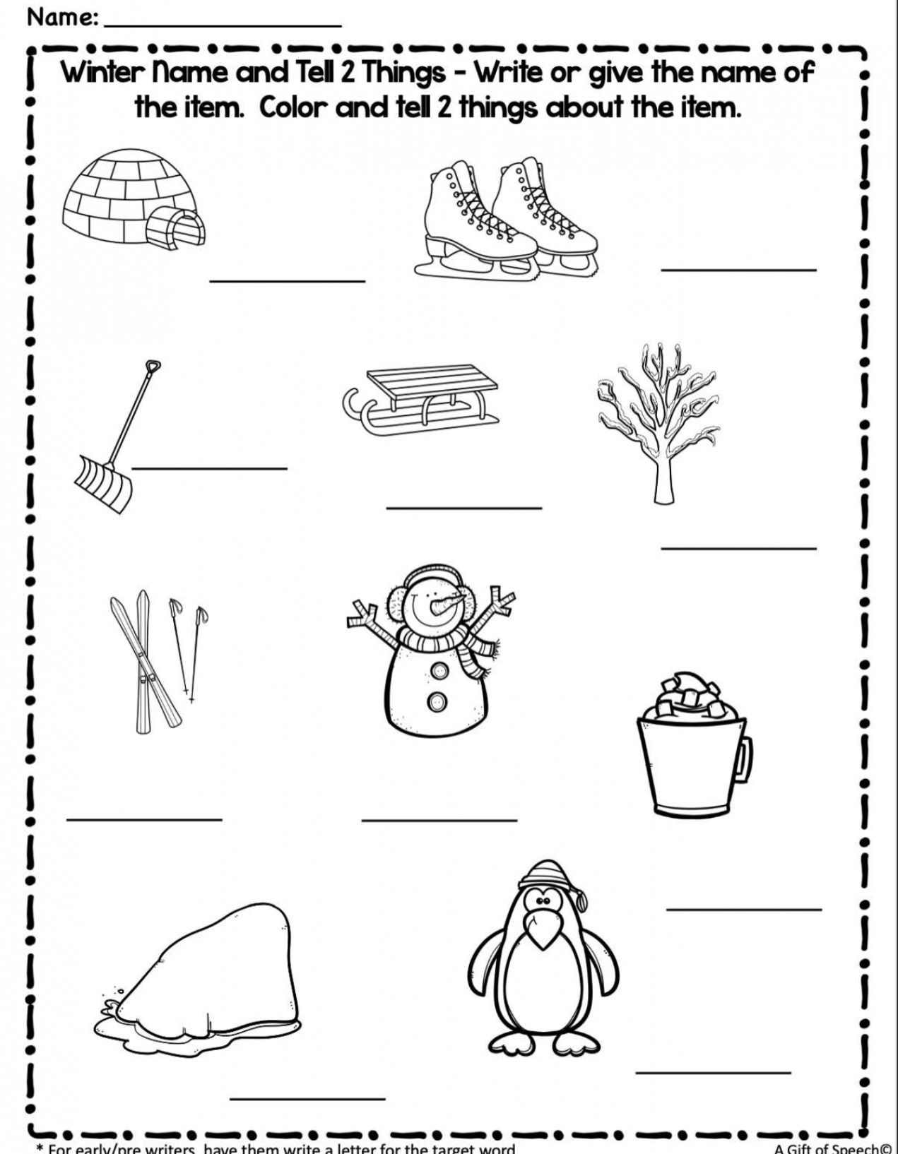 Winter Language activities no prep worksheets for speech therapy