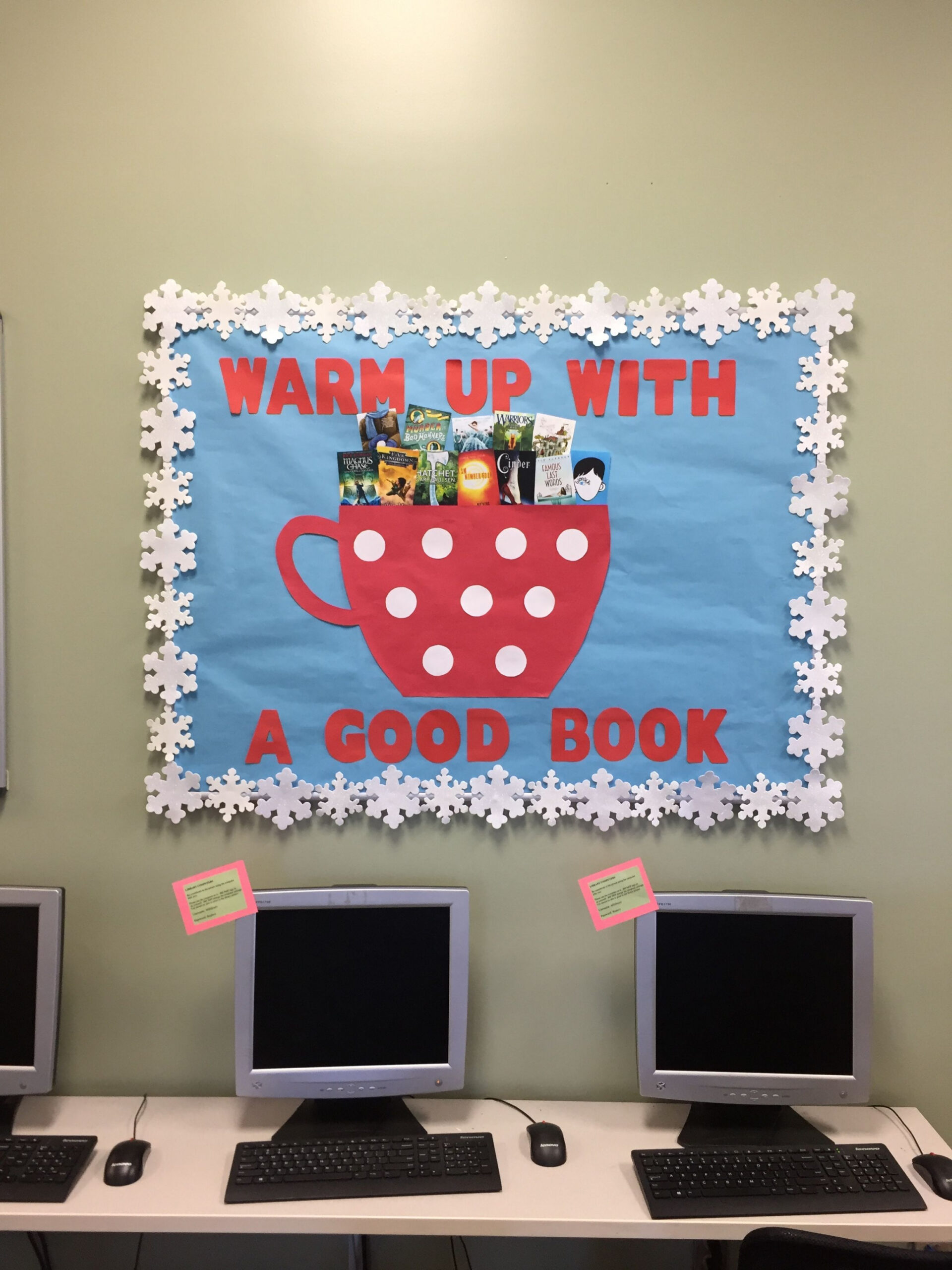 Winter library bulletin board  Library bulletin boards, Christmas