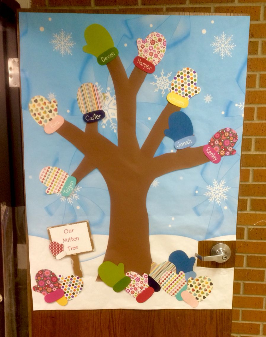 Winter mitten tree classroom door idea