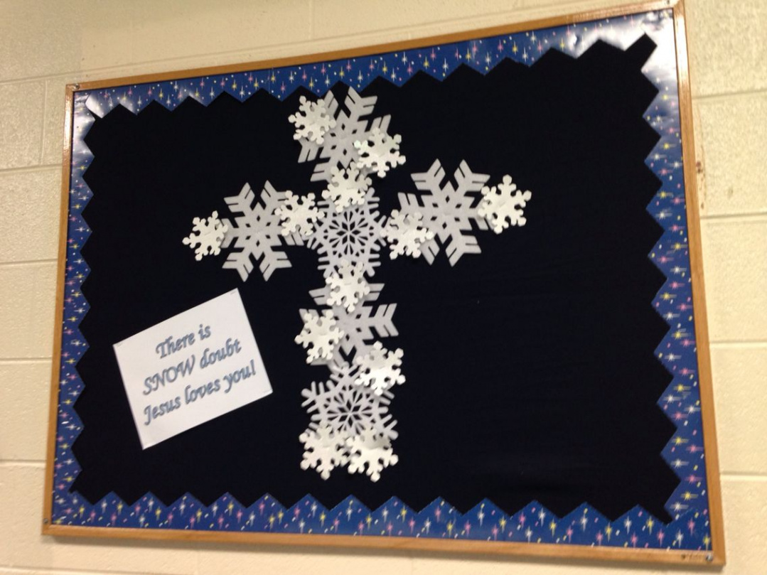 Winter/snow themed board  Christian bulletin boards, Christmas