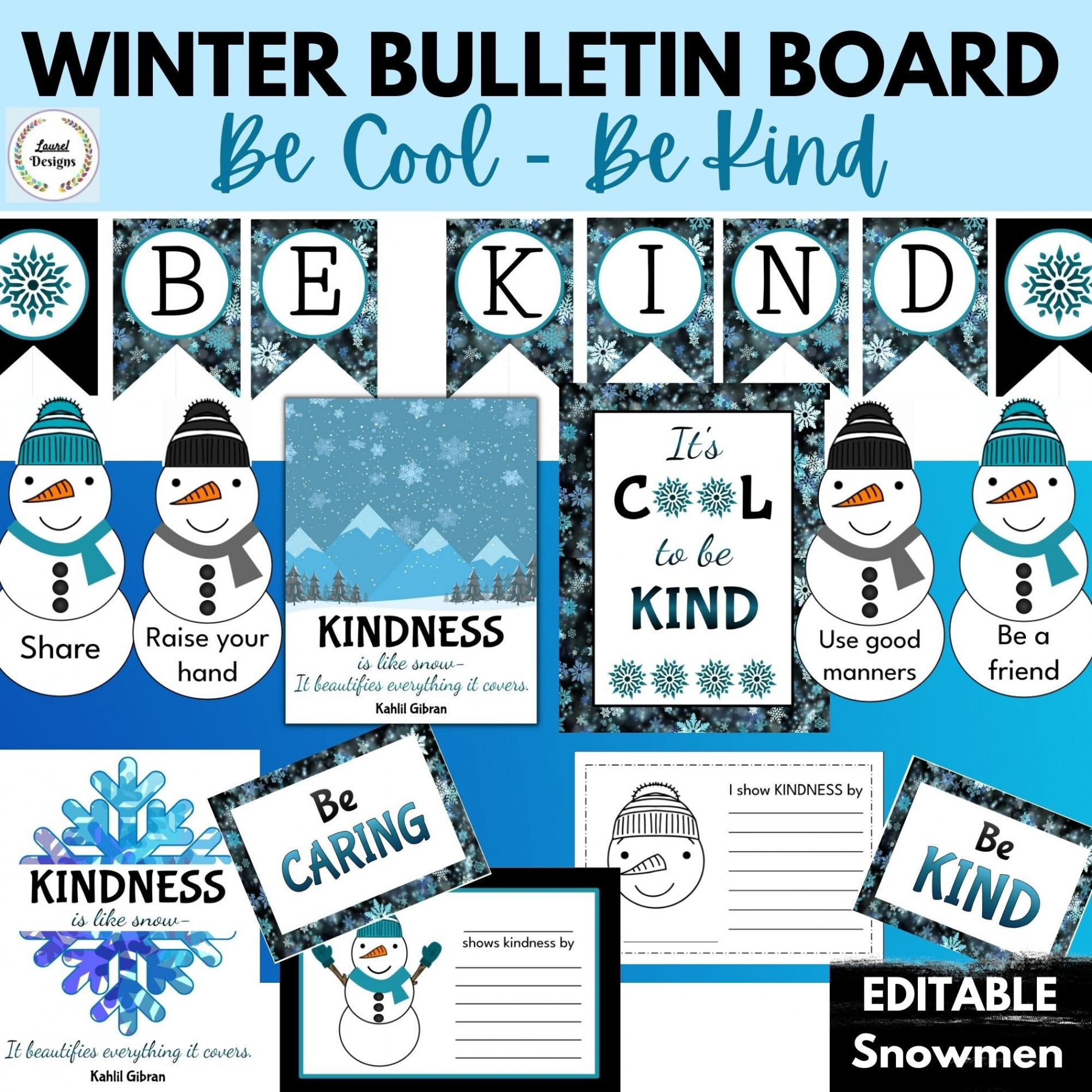 Winter-snowman Bulletin Board Kindness Theme It