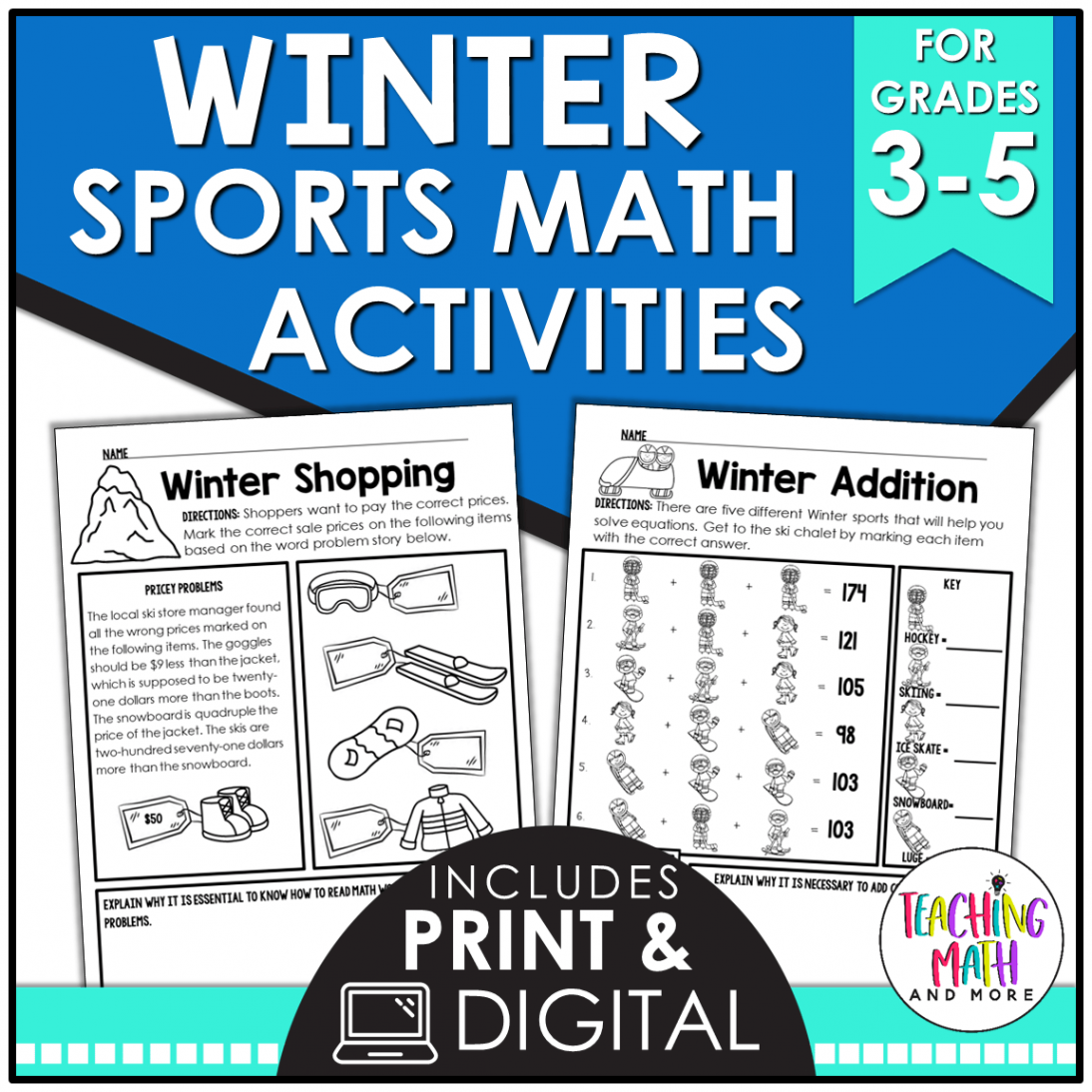 Winter Sports Math Activities Elementary