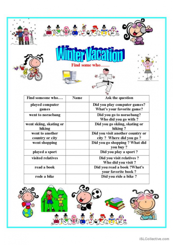 Winter Vacation Find Someone Who: English ESL worksheets pdf & doc