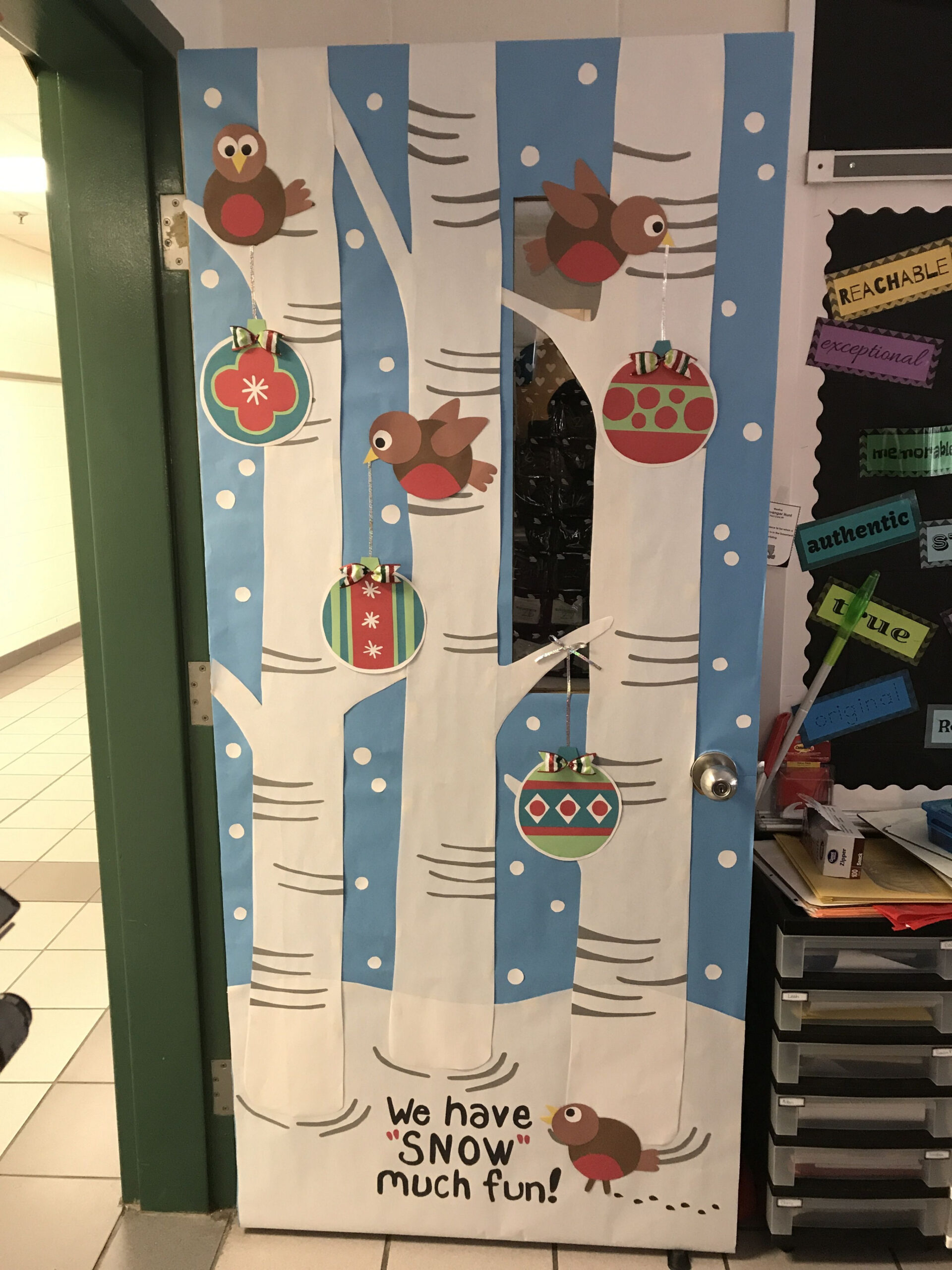 Winter Wonderland Classroom Door - Birch Trees and Snowflake Delight