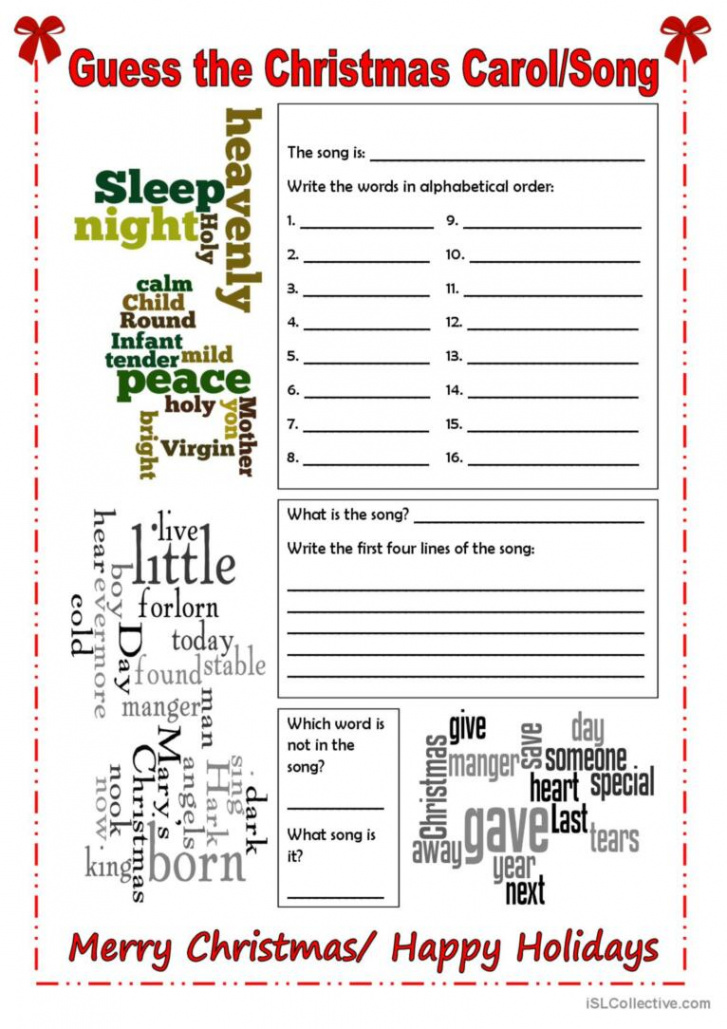 Wordle Christmas Songs warmer, fille: English ESL worksheets pdf