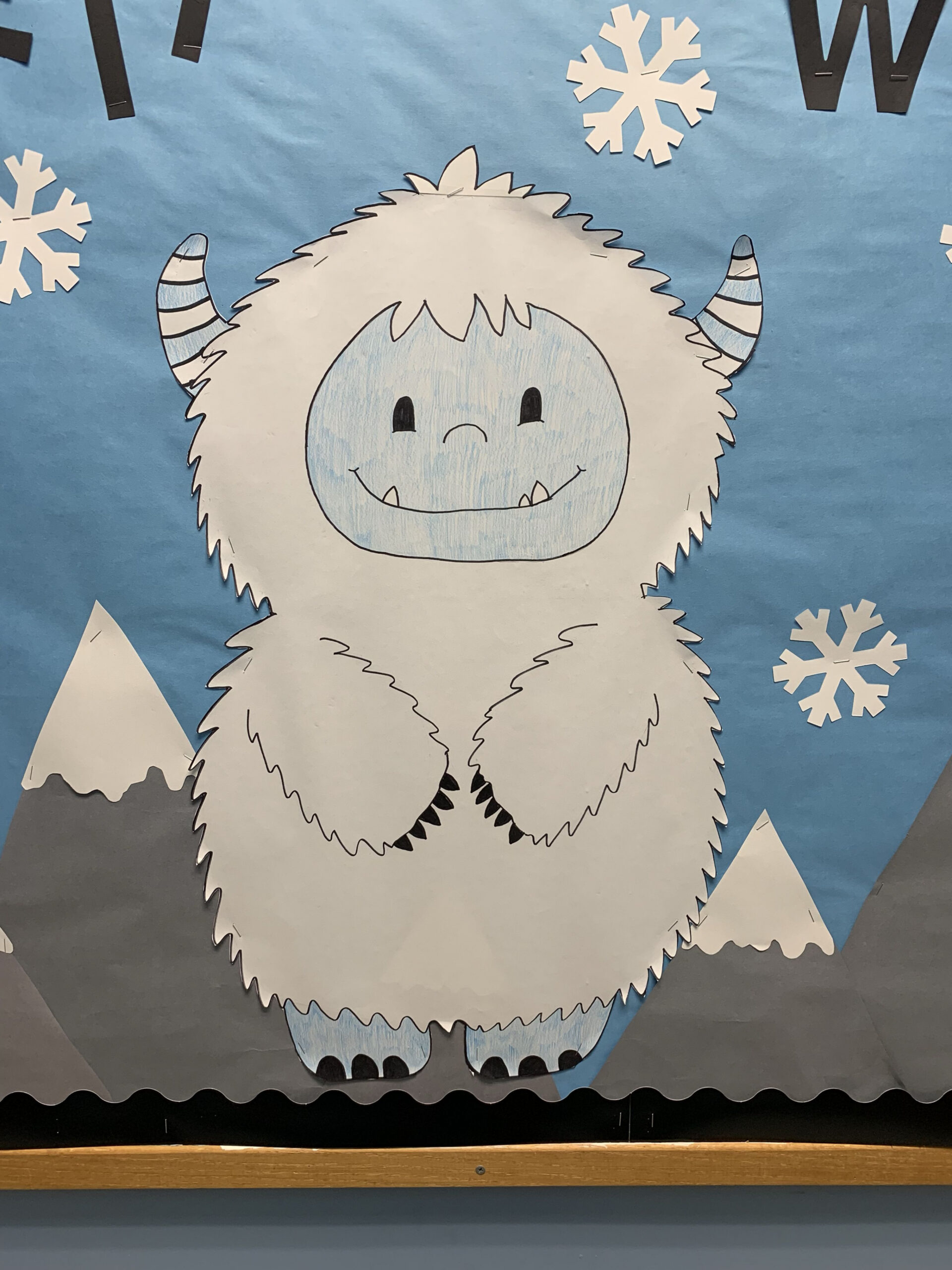 Yeti bulletin board  Door decorations classroom christmas, Winter