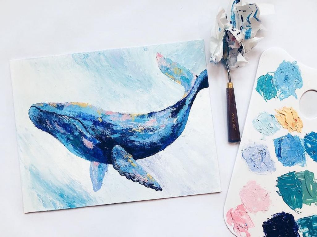 a whale! i did this with acrylics and a palette knife and like how