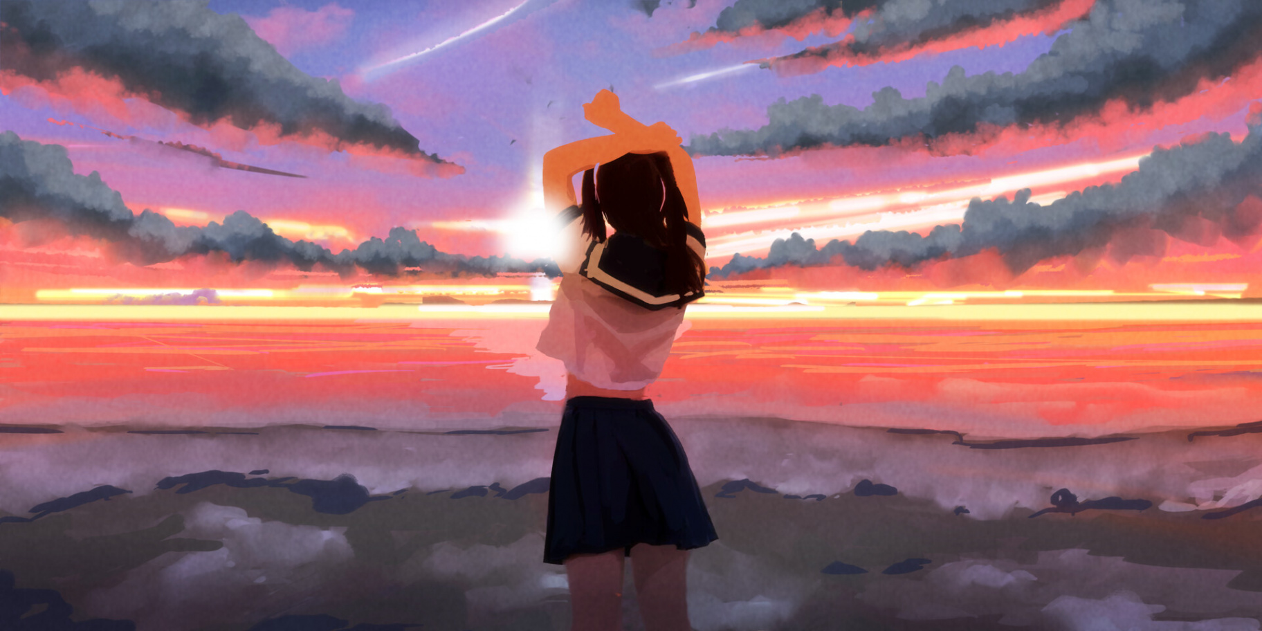 ArtStation - Anime Girl  Sunset