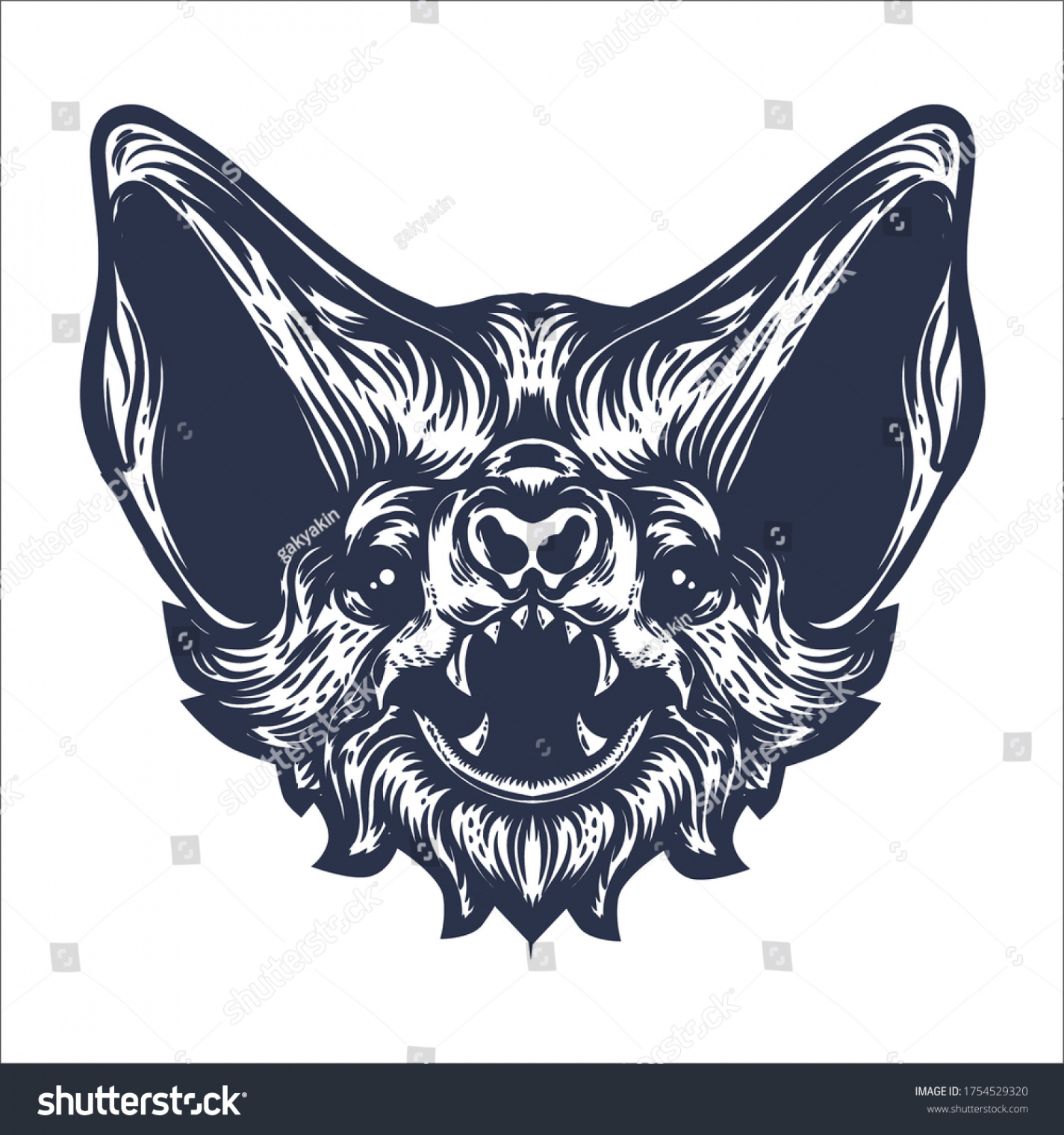 Bat Face Artwork Tattoo Sketch Stock Vector (Royalty Free