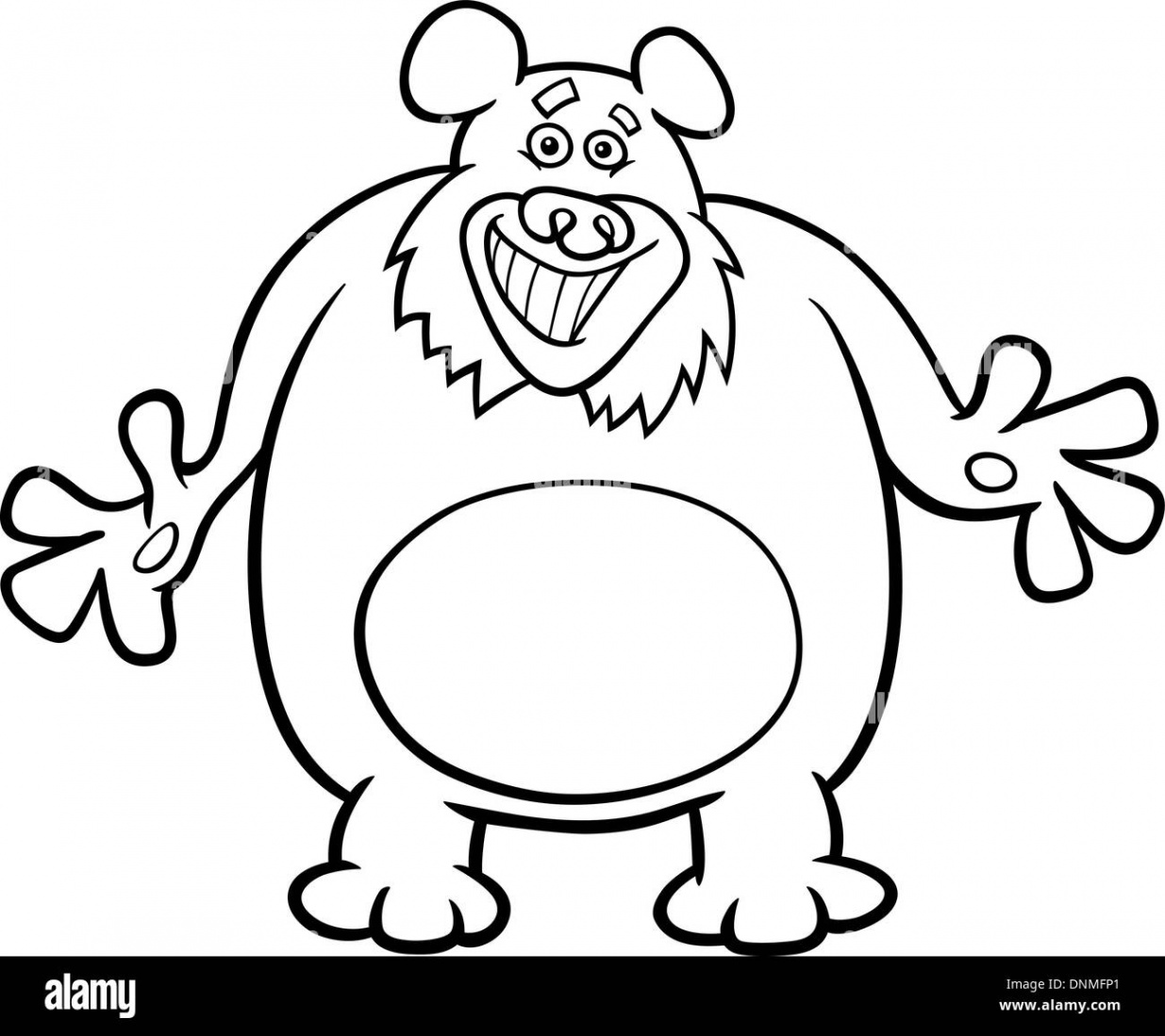 Black and White Cartoon Illustration of Funny Big Bear or Grizzly