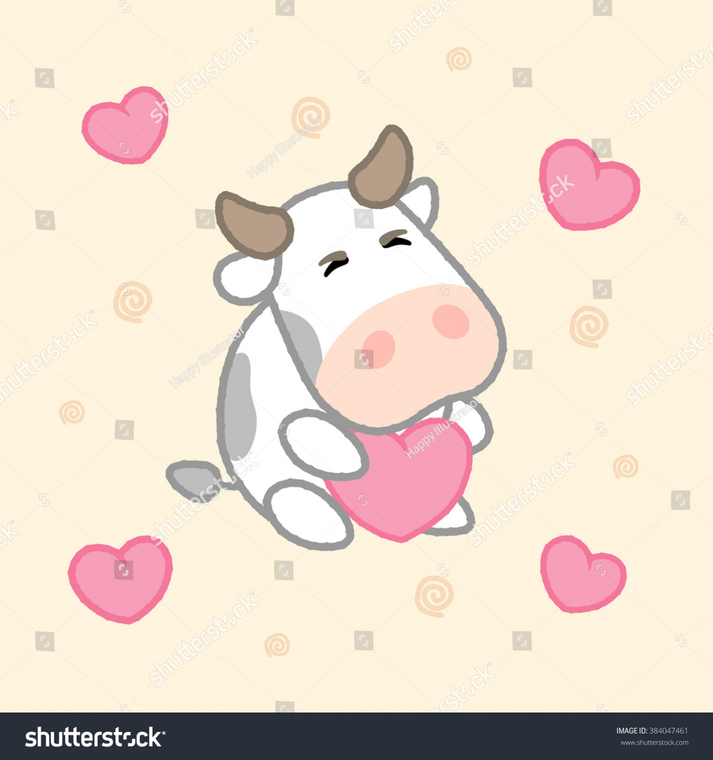 Cartoon Cute Cow Hearts Drawing Kidsvector Stock Vector (Royalty