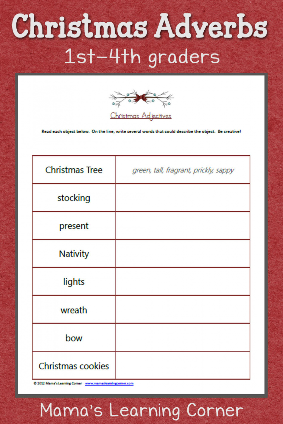 Christmas Adjectives Worksheet - Mamas Learning Corner