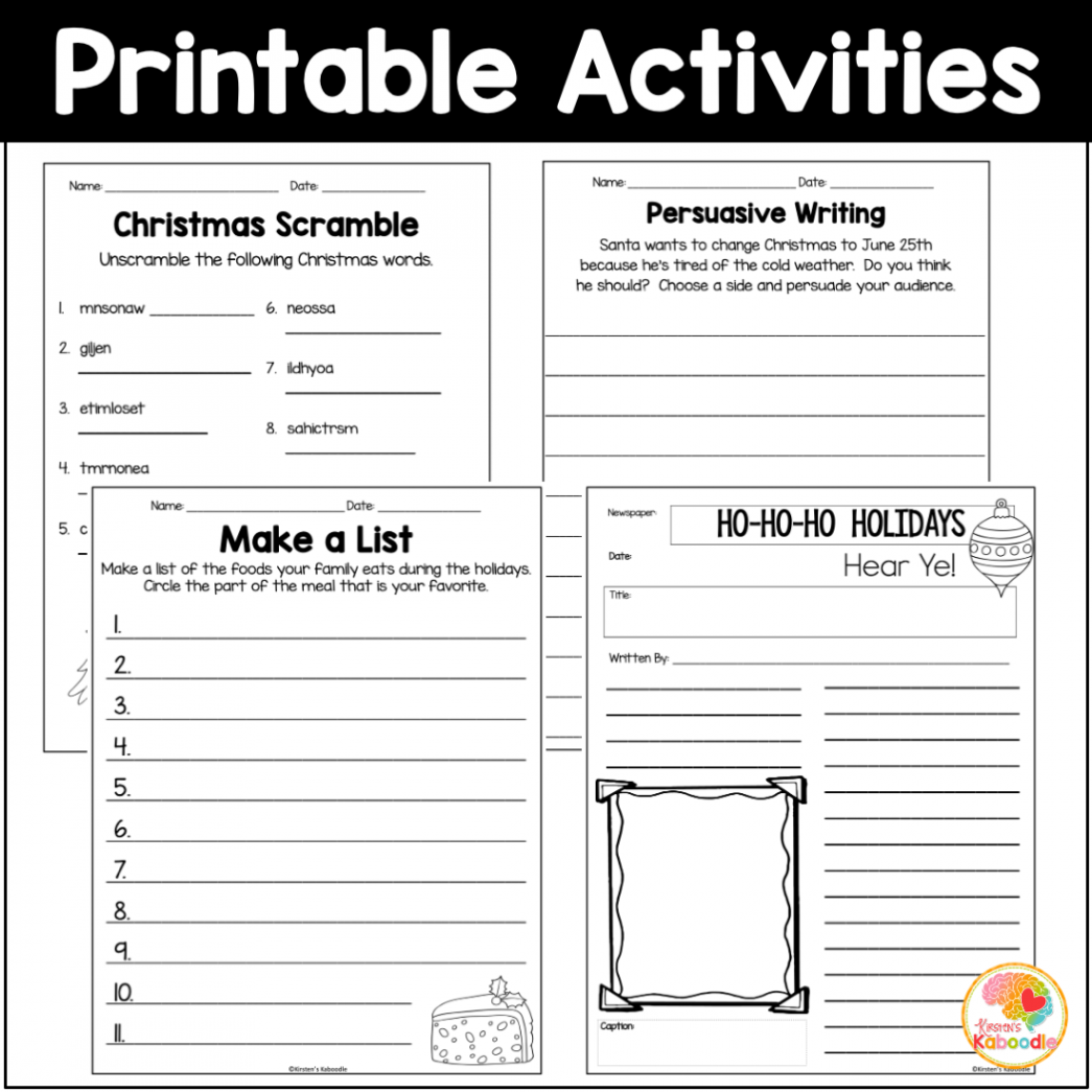 Christmas Literacy Worksheets and Activities NO PREP