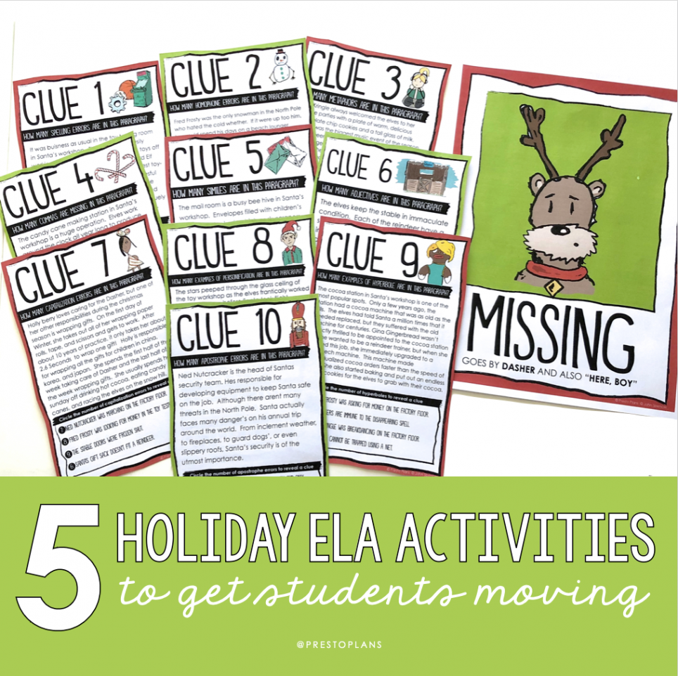 Christmas Middle School ELA Activities that Get Students Moving