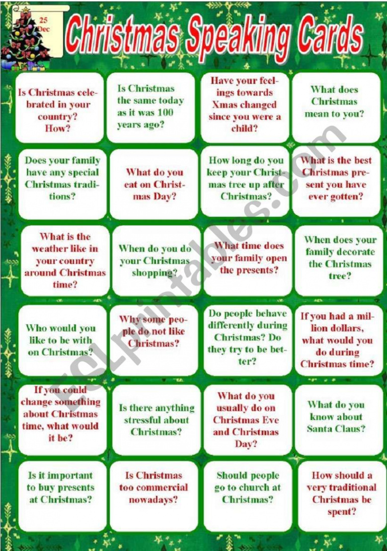 Christmas Speaking Cards - ESL worksheet by elfelena