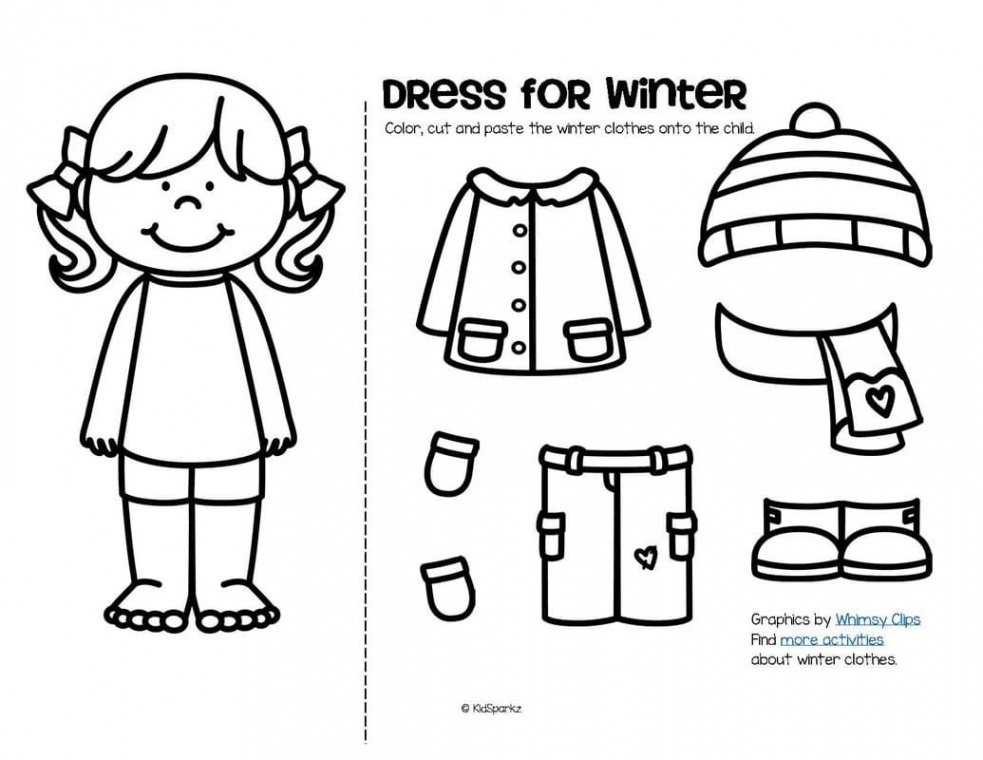 Color, cut and paste to dress a boy and a girl for winter