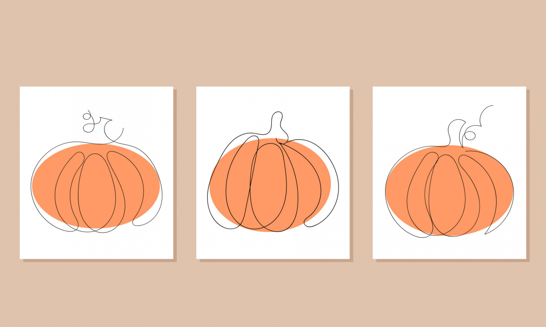 Continuous line drawing pumpkin. Autumn pumpkin line art