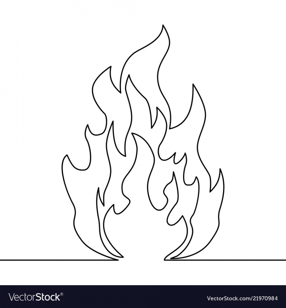 Continuous line fire one drawing Royalty Free Vector Image