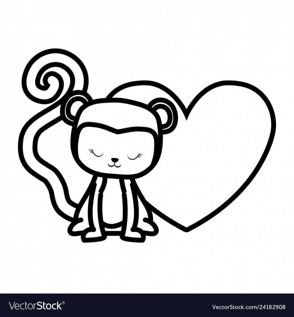 Cute and little monkey with heart Royalty Free Vector Image