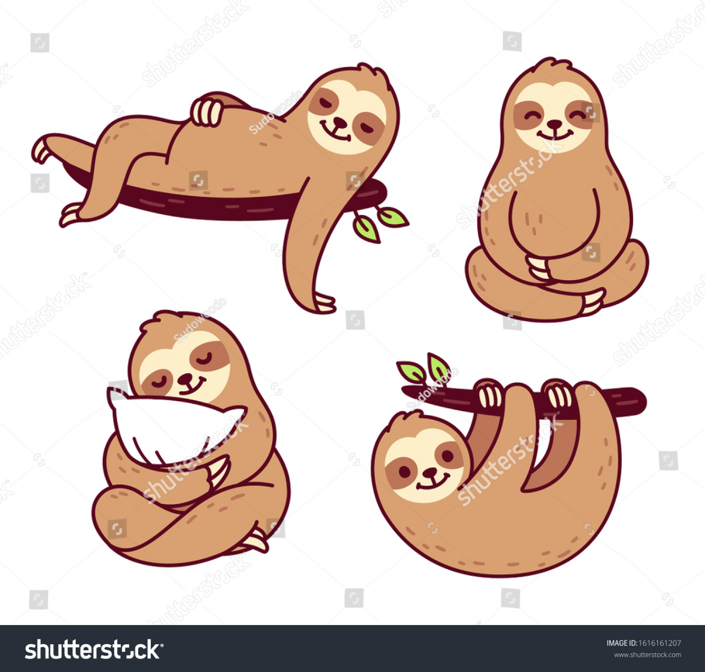 Cute Cartoon Sloth Character Drawing Set Stock Vector (Royalty