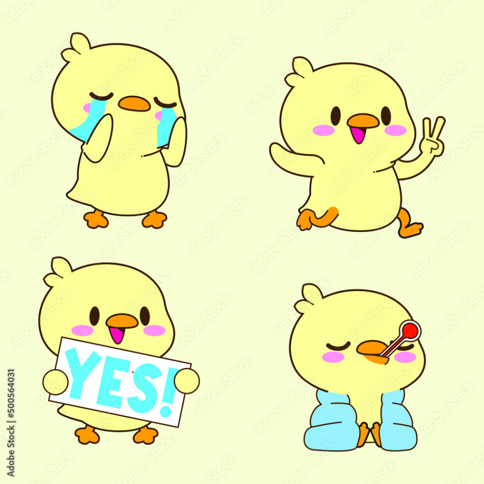 cute duck drawing, cute duckling sticker vector set Stock