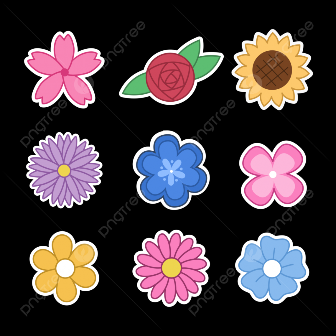 Cute Flower Stickers Vector Design Images, Cute Drawing Flowers