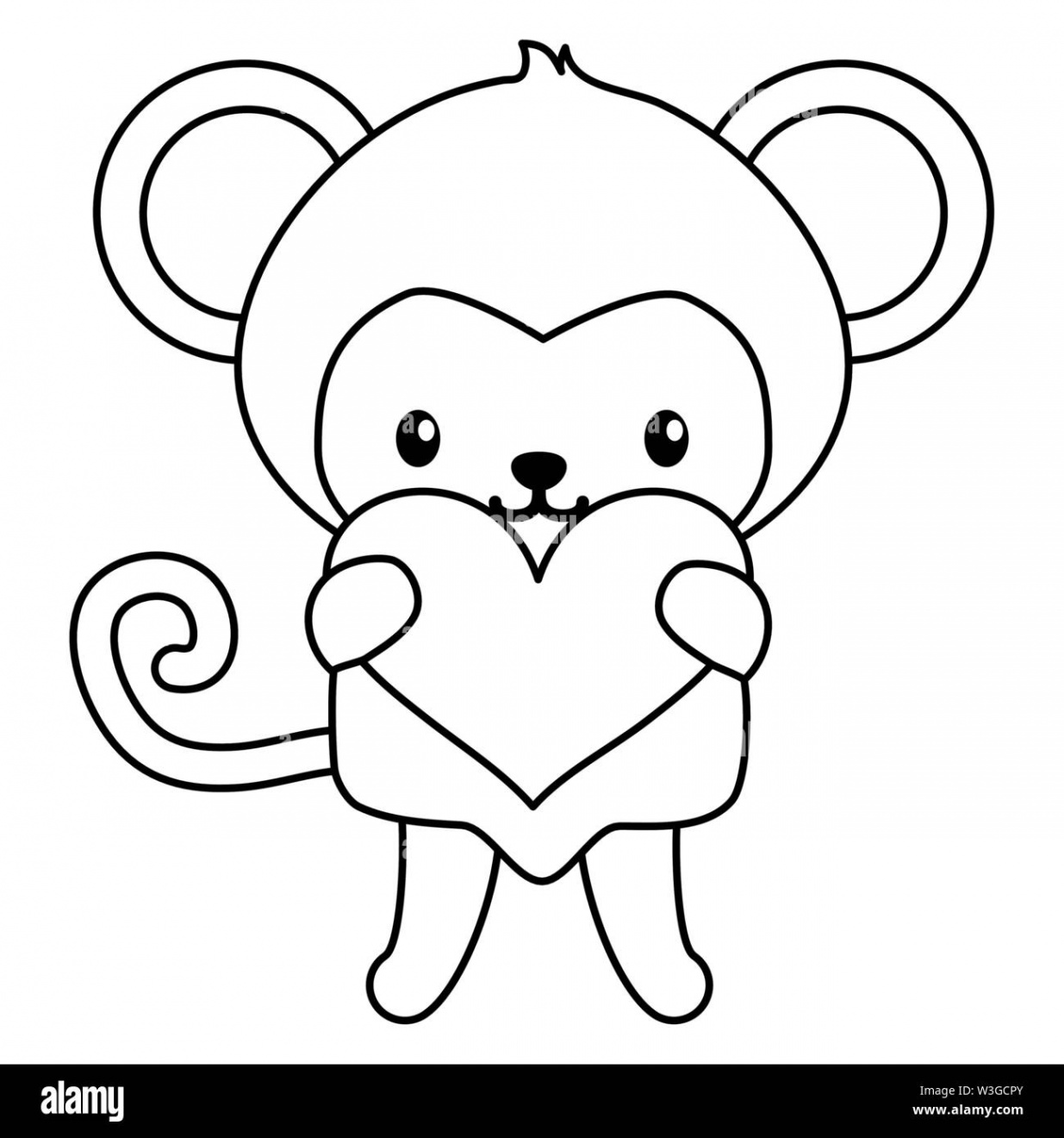 cute little monkey with heart baby character Stock Vector Image