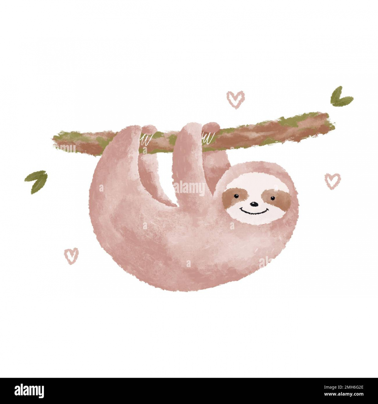 Cute pink sloth watercolor illustration