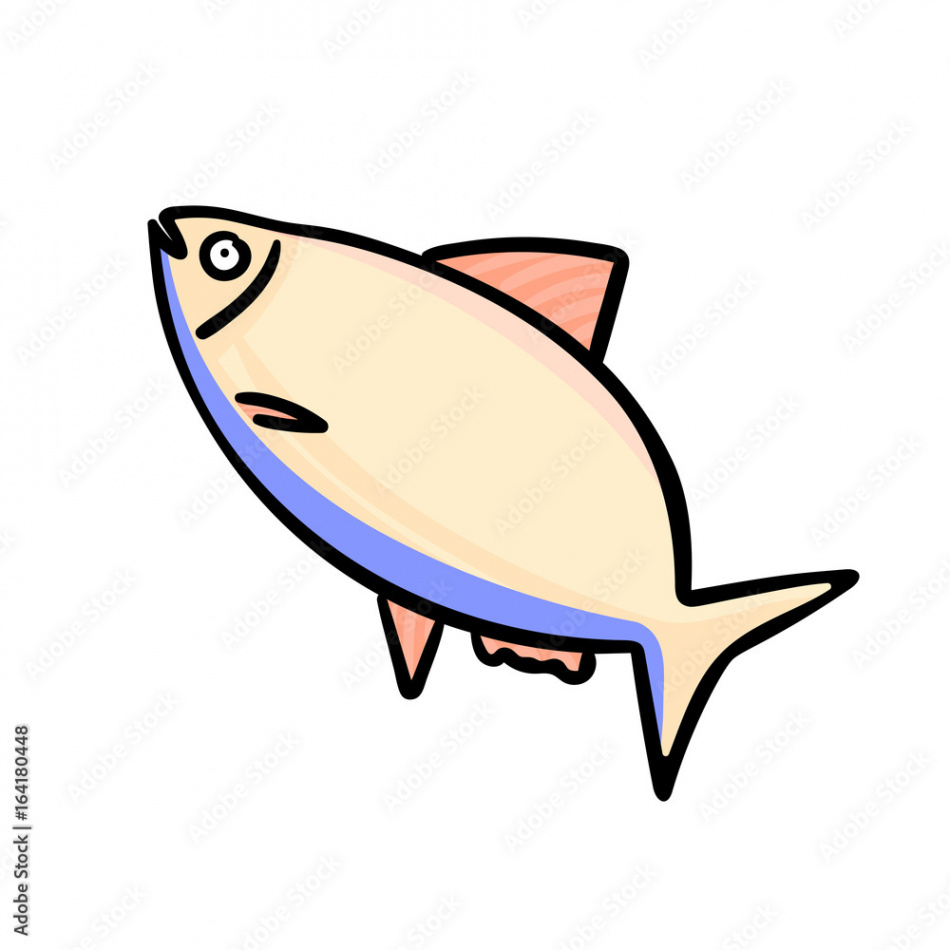 Cute silly fish doodle cartoon style drawing