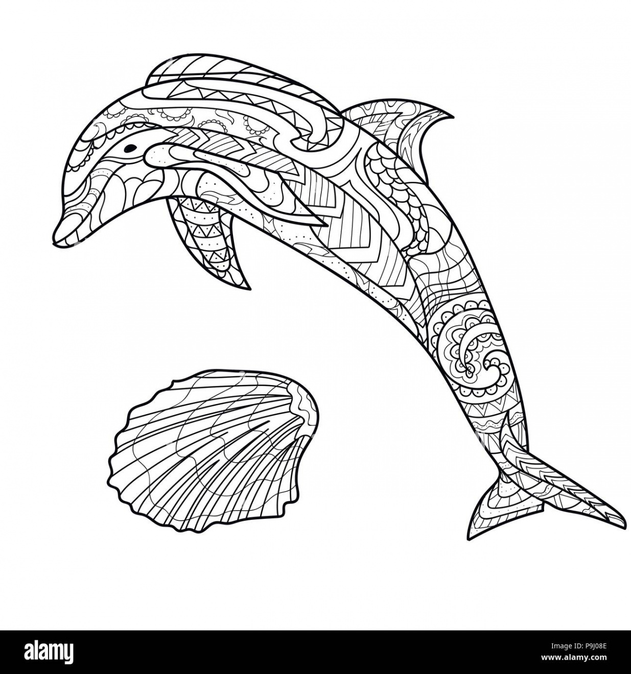 Dolphin, pattern, coloring book, coloring page, set, vector Stock