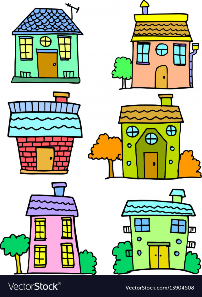 Doodle of house set colorful hand draw Royalty Free Vector