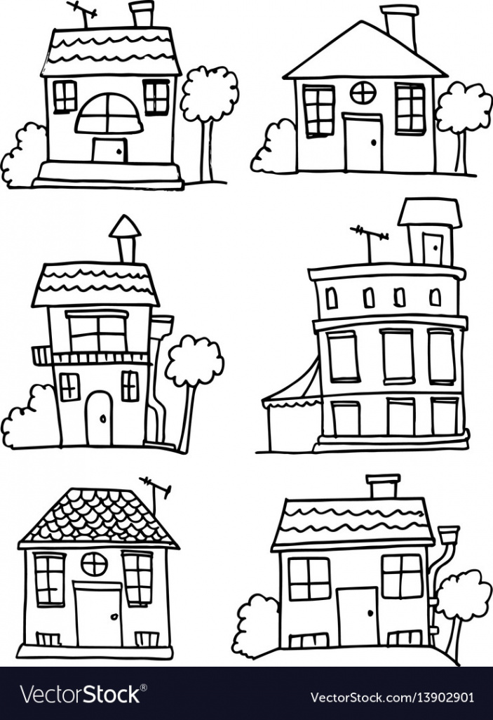 Doodle of house set hand draw Royalty Free Vector Image