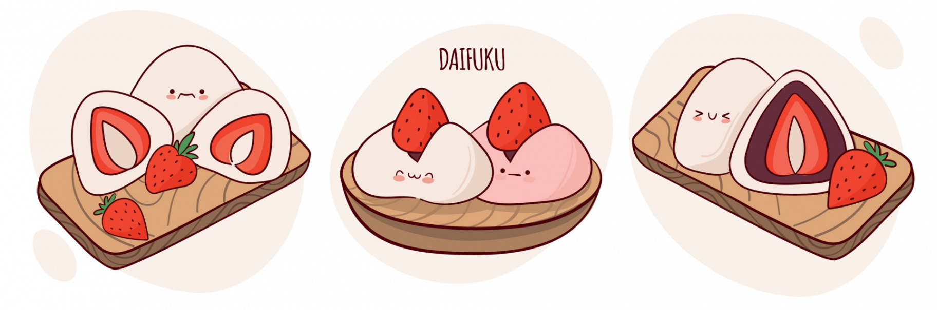 Draw cute kawaii Japan tradition sweet mochi daifuku vector