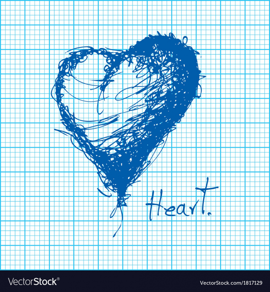 Drawing of heart on graph paper Royalty Free Vector Image