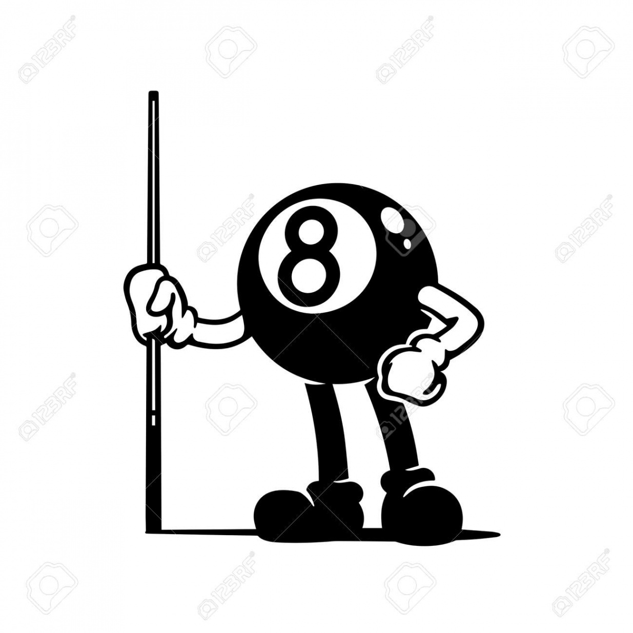 Eight Ball Cartoon Character Vector Royalty Free SVG, Cliparts