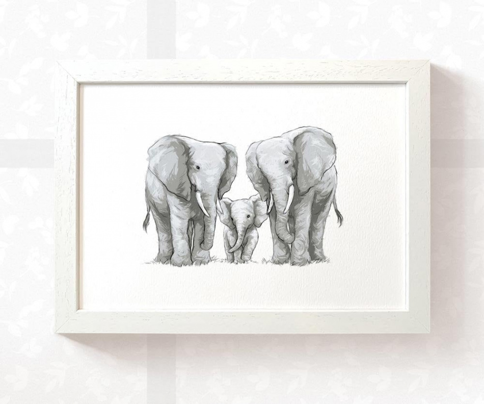 Elephant Print Family of  Nursery Wall Art, Safari Baby Shower