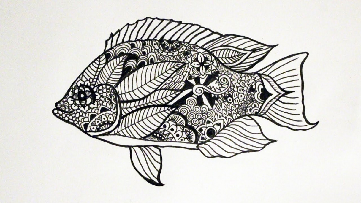 FISH ZENTANGLE DRAWING  TIMELAPSE