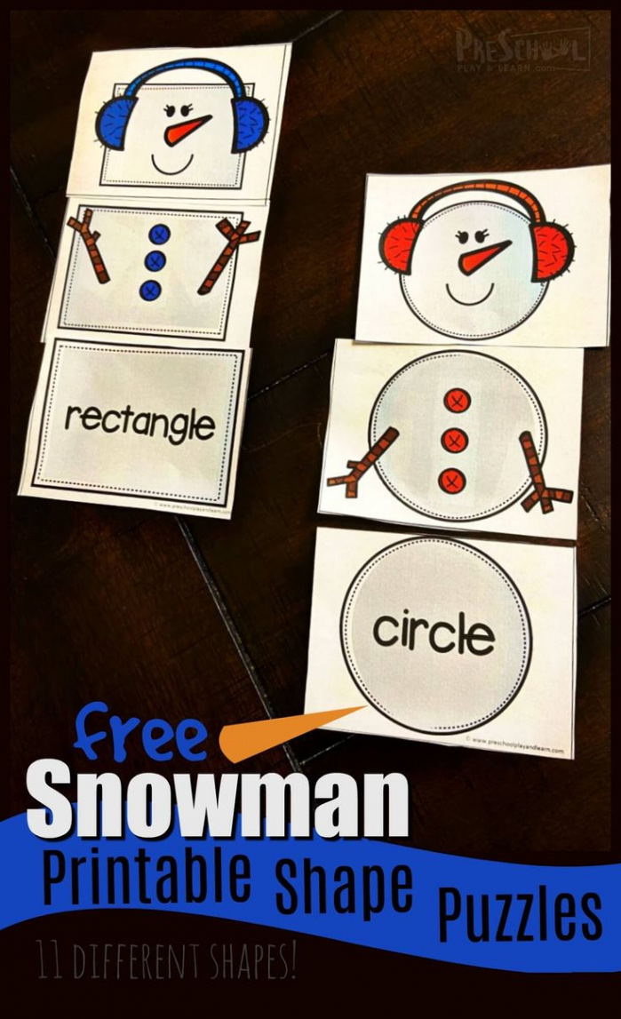 FREE Snowman Printable Shape Puzzles - this fun winter theme shape