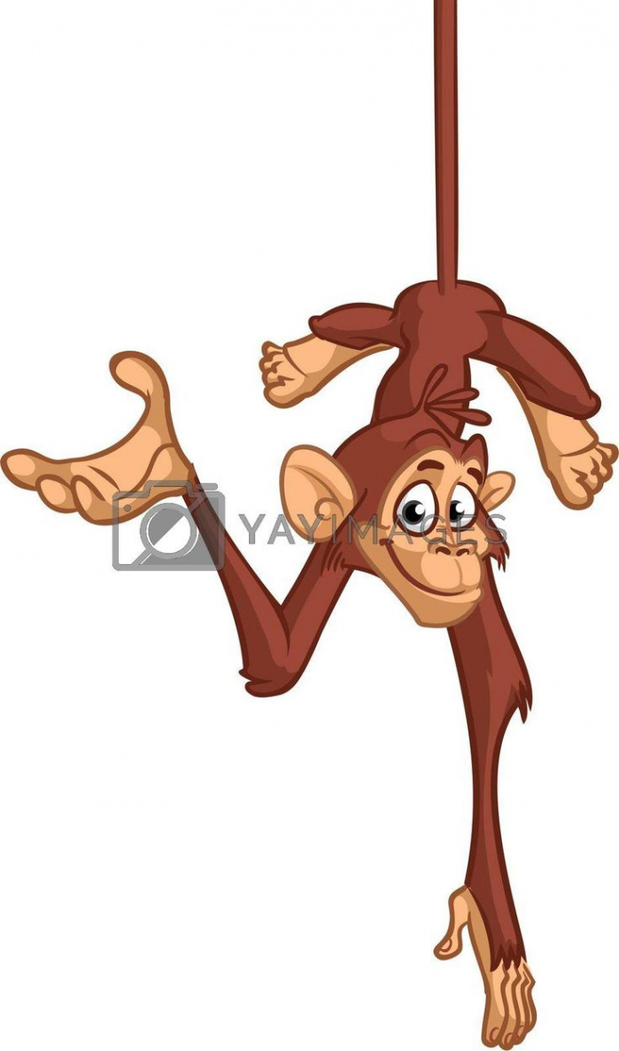 Funny Cartoon Monkey Chimpanzee Hanging Upside Down Vector