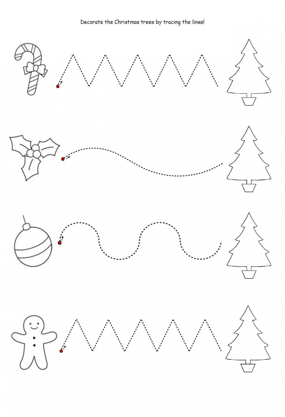 Get the kids tracing lines to match the decoration to the tree