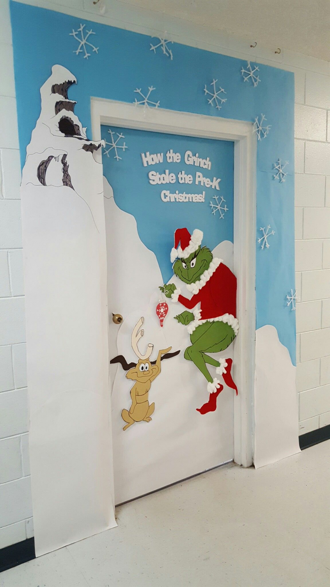 Grinch Classroom Door: Grinch and Max painted on foam board with