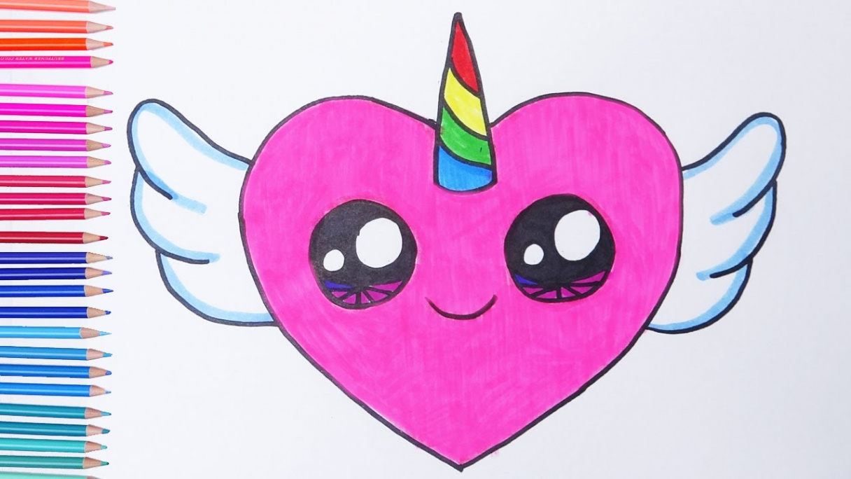 How to draw a cute unicorn HEART with wings Easy drawings