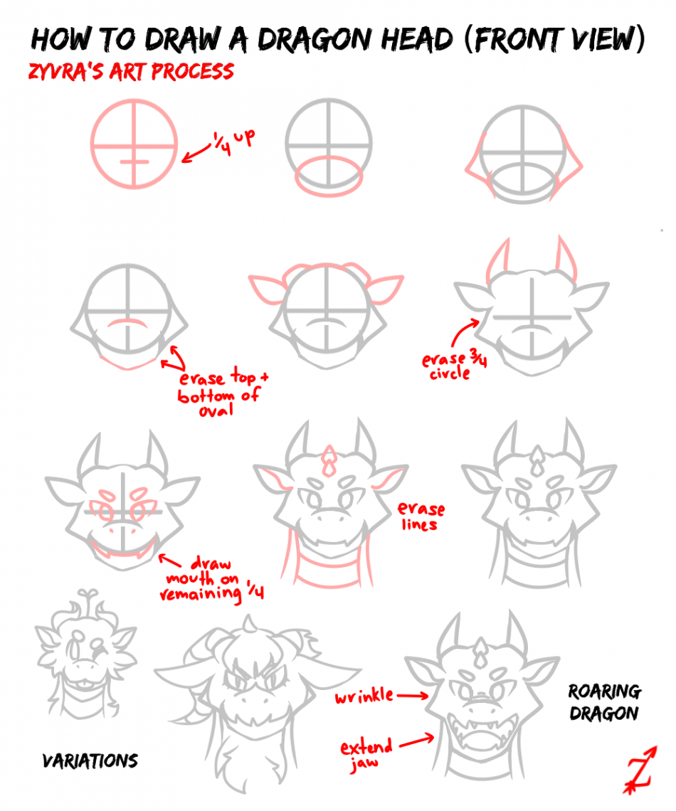 How to Draw a Dragon Head (Front View) Zyvra Dragonfyre