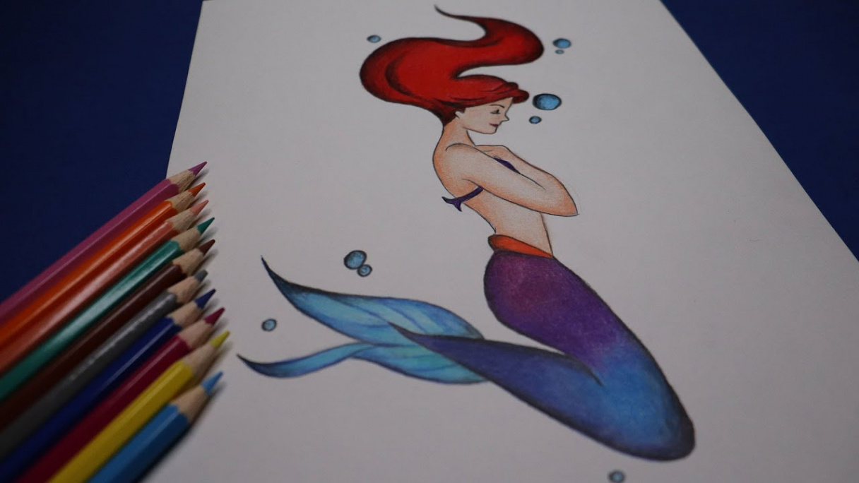 how to draw a mermaid step by step  pencil colour drawing